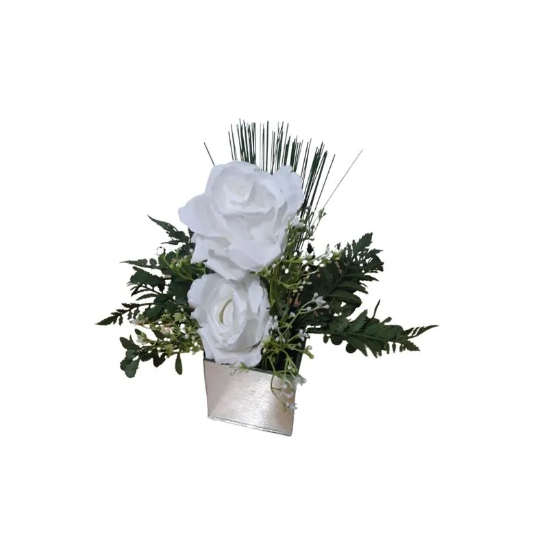 Arranjo Com Rosas Brancas Artificiais No Vaso Espelhado