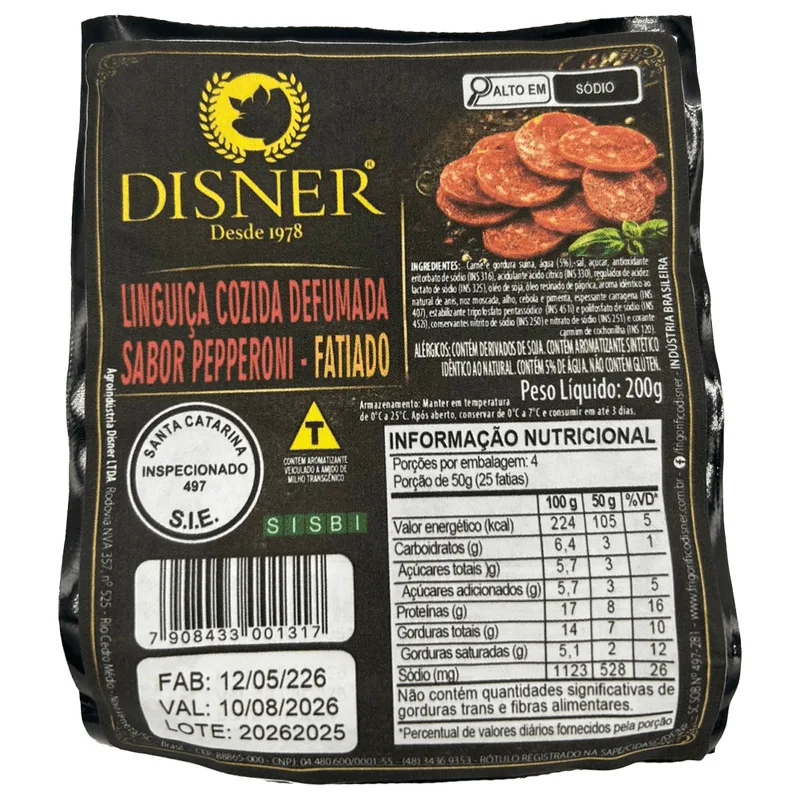 Linguiça Disner Peperoni Defumada Fatiada 200g