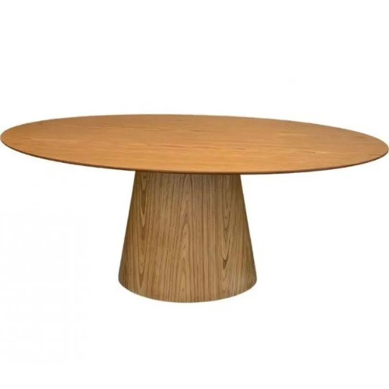Mesa Cone Oval 244x137cm Tampo Madeira Freijó Base Madeira