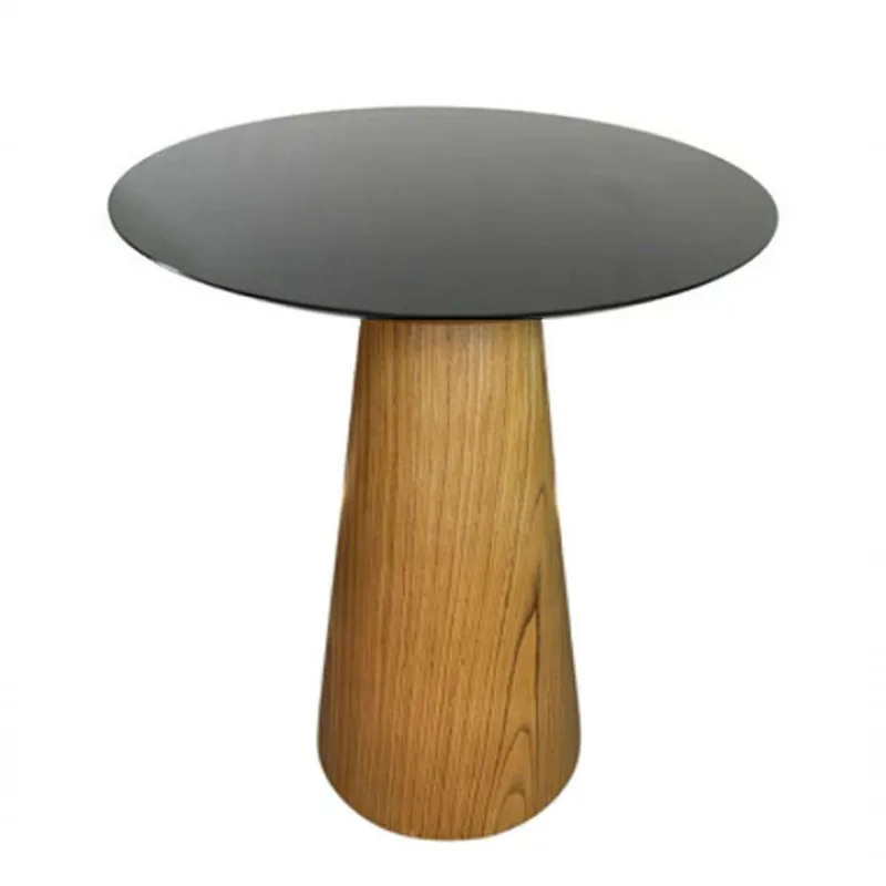 Mesa De Apoio Cone Base Laminada Em Madeira Natural - Tampo Laqueado 60 Cm Altura 60 Cm Cor Preto