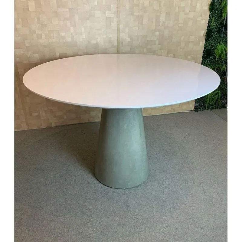 Mesa Cone Cimento Queimado 90cm Tampo Laqueado Branco