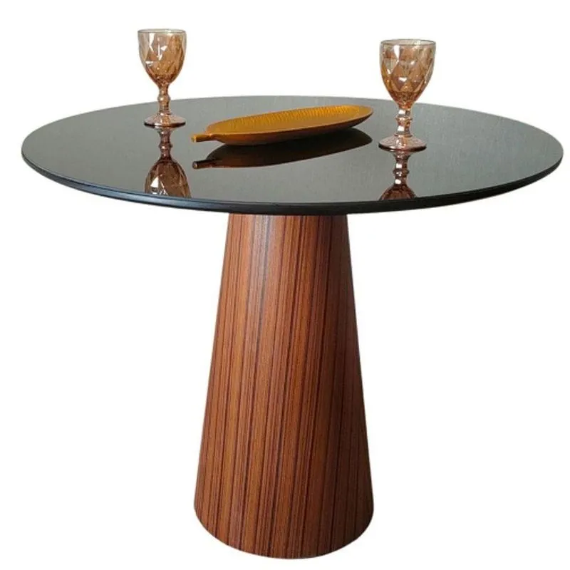 Mesa De Jantar Cone 80 Cm + Vidro Preto