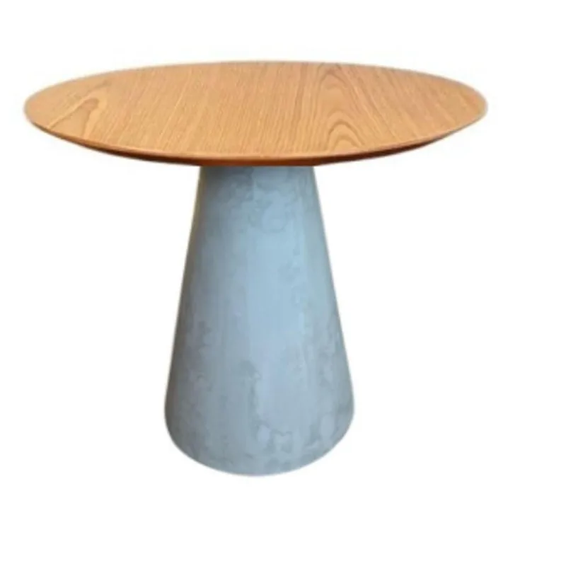 Mesa Lateral Cone Cimento Rústico Tampo Freijó 51 Cm Cinza Claro
