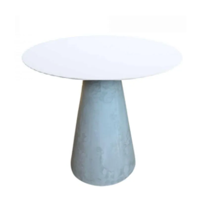 Mesa De Apoio Cone Base Cimento Texturizado - Tampo Off White 60 Cm Altura 60 Cm Branco