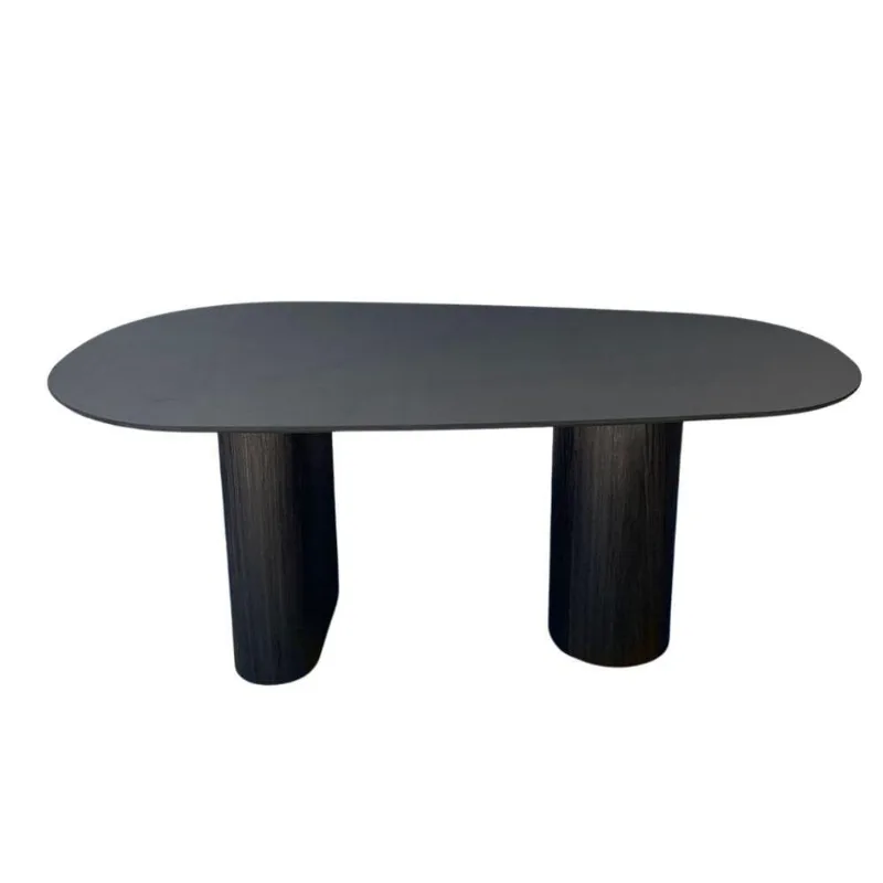 Mesa De Jantar Orgânica 198x122cm Com Duas Bases Cor ébano