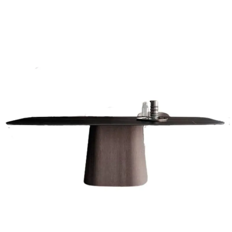 Mesa Cone Retangular Laca Preta 140x90cm Base Nogueira