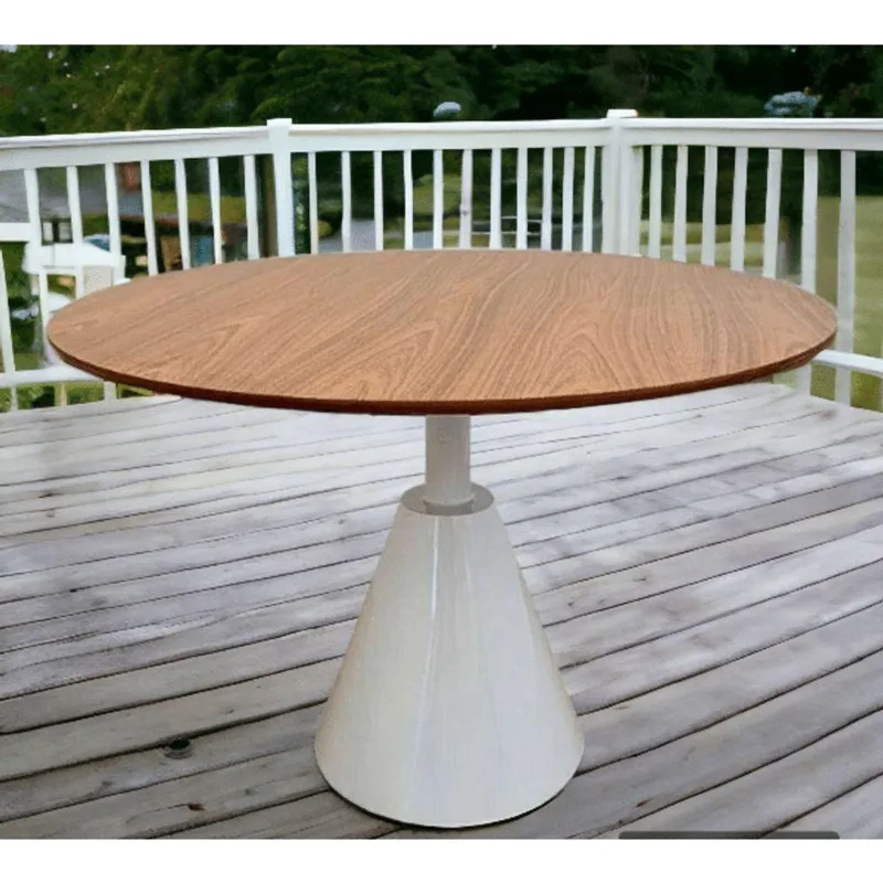 Mesa De Jantar Cone Redonda Velt 80 Cm Tampo Freijó Base Branca Branco