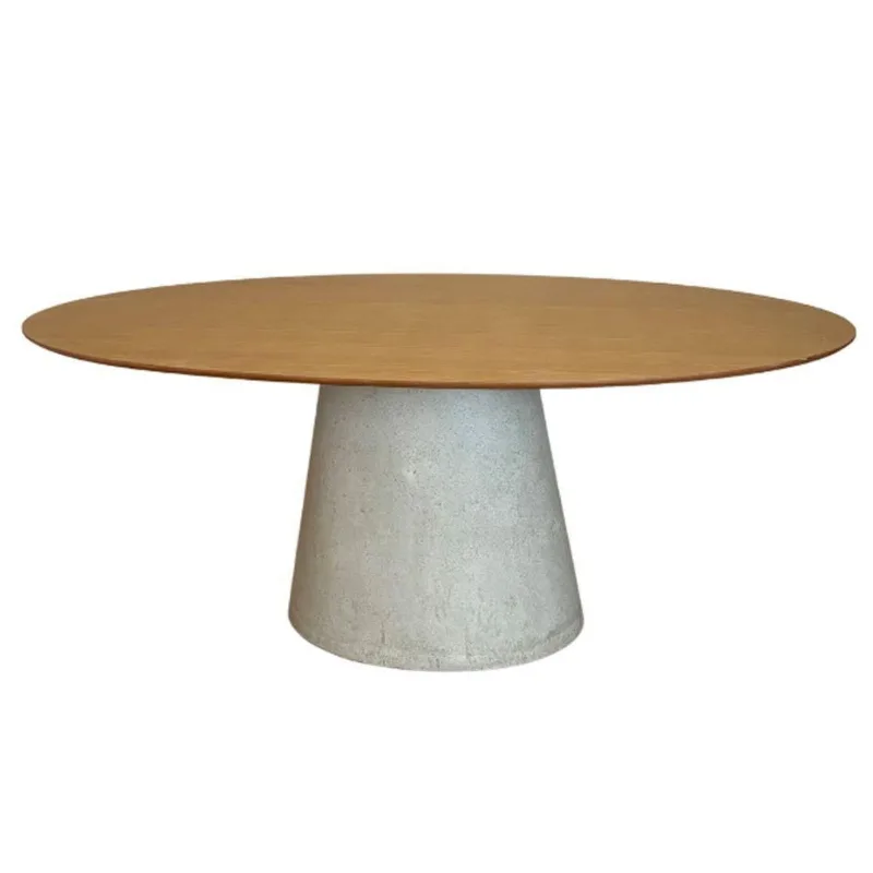 Mesa De Jantar Cone Oval 235x122 Cm Tampo Freijó Base Concreto Cor Cinza