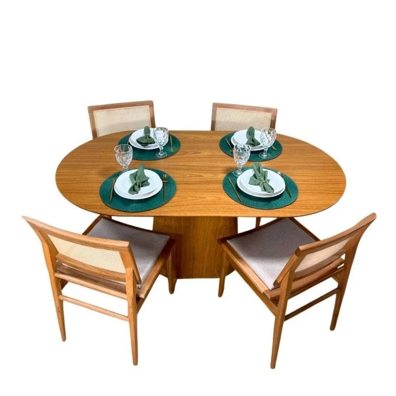 Mesa De Jantar Cone Retangular Arredondada 235x122cm Madeira Freijó