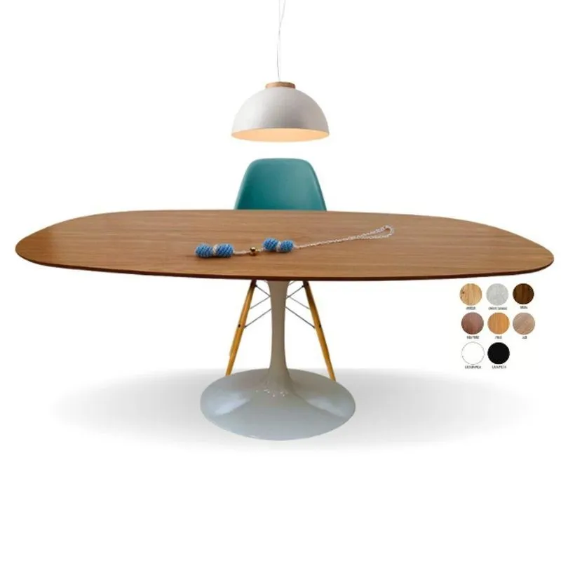 Mesa De Jantar Tulipa Saarinen Retangular Ovalada 180x100cm Base Laca Tampo Freijó