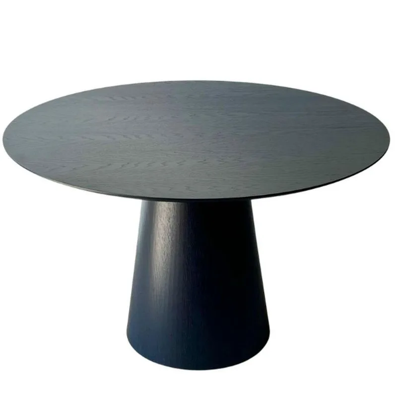 Mesa De Jantar Cone Redonda 100 Cm Base Madeira ébano Tampo ébano