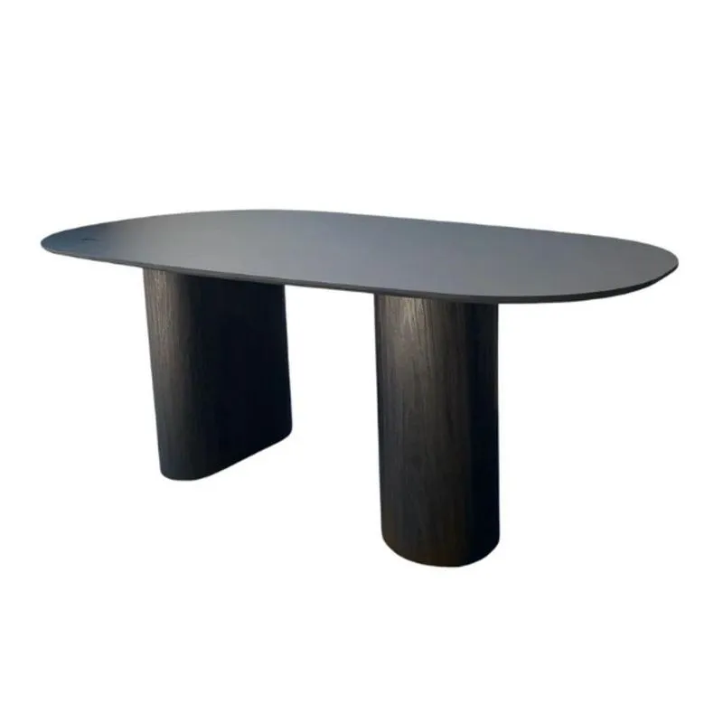 Mesa De Jantar Cone Orgânica Oval 137x90 Cm Com 2 Base Ebano Tampo Ebano