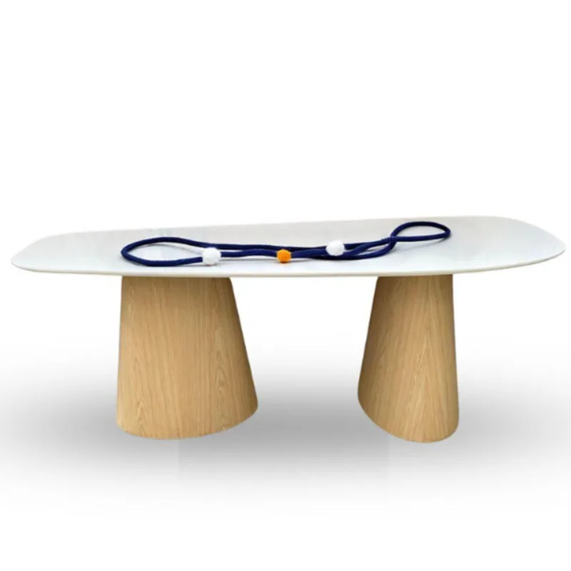 Mesa De Jantar Orgânica 244x137cm Base Carvalho Tampo Laca