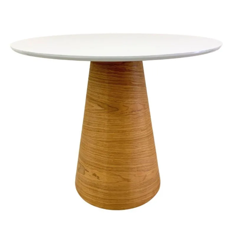 Mesa De Jantar Redonda 80 Cm Tampo Laca Branca Base Freijó Horizontal