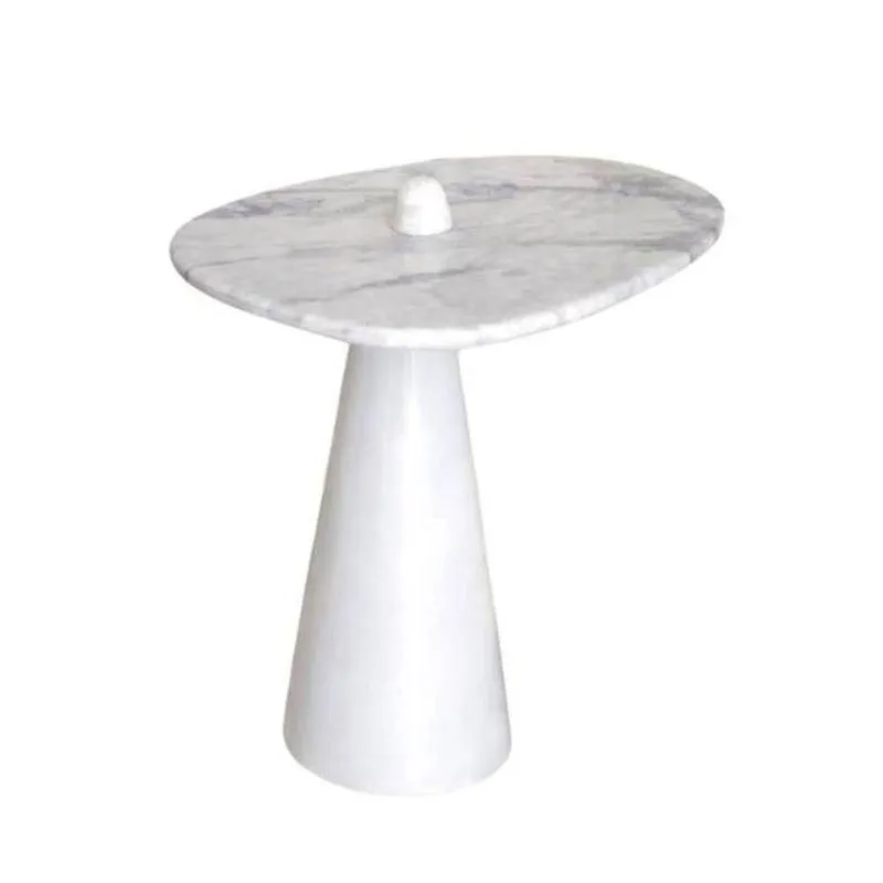 Mesa Lateral Cone Aurea 51cm Base Laca Branca Tampo Marmore Espirito Santo