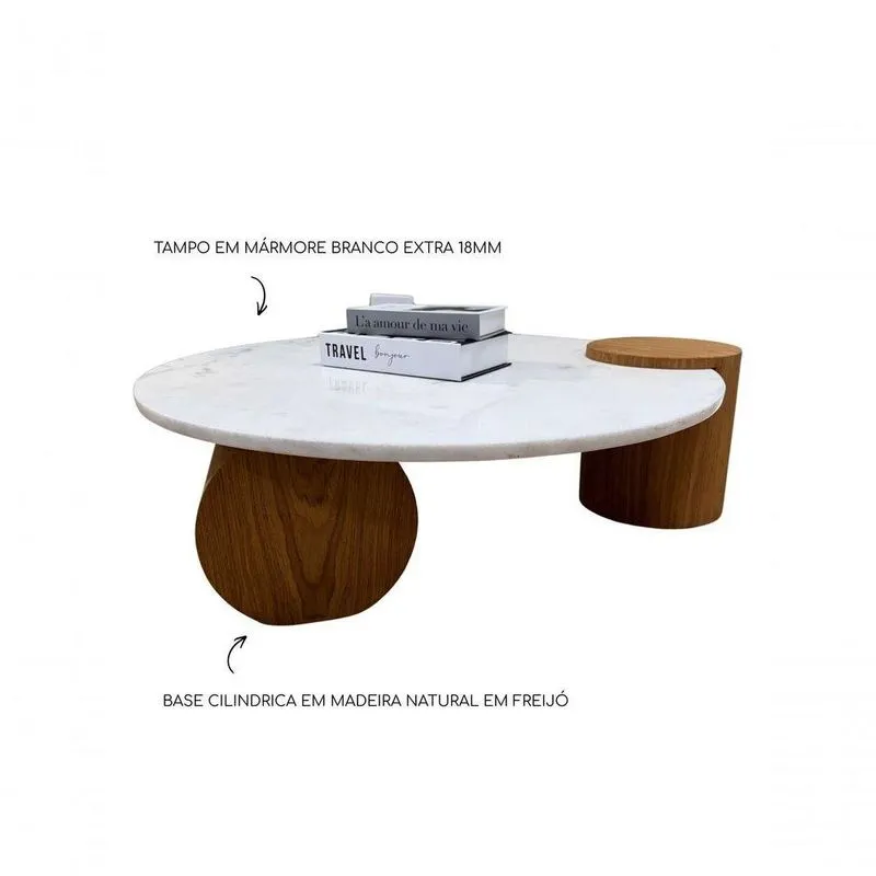 Mesa De Centro Orbita Redonda Vidro Madeira 120cm Branco Modelar - OUTRAS