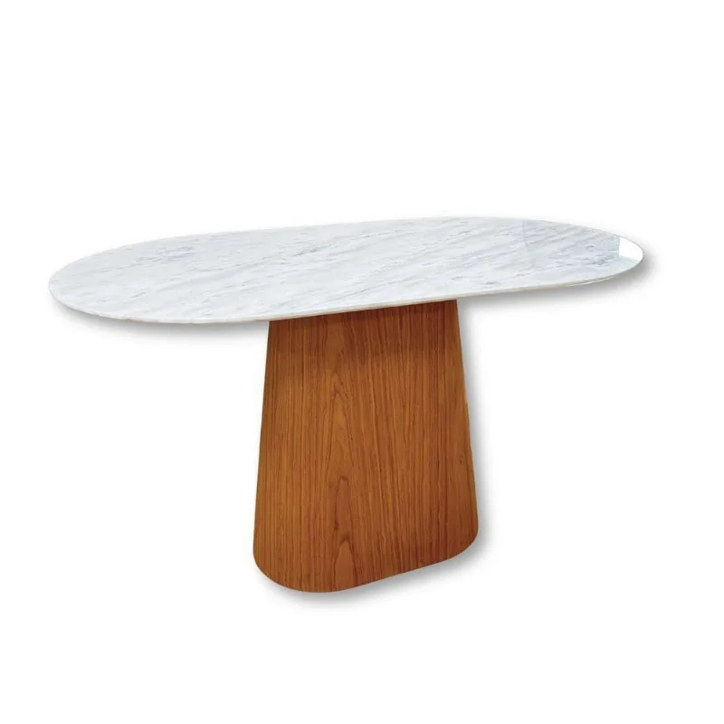 Mesa de Jantar Cone 6 Lugares Retangular Arredondada Mármore Branco 140X90CM