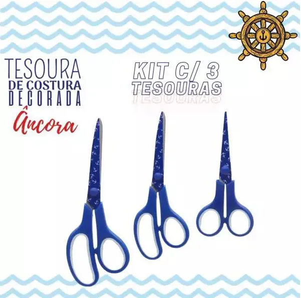 Kit C/ 3 Tesouras Decoradas Para Costura e Artesanato - Ancora