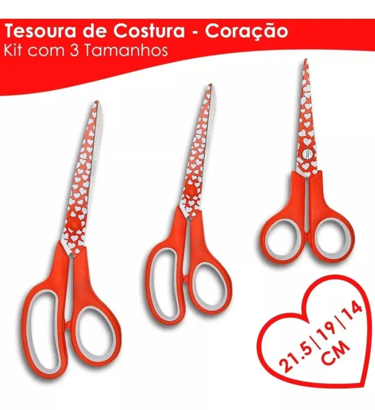 Kit C/ 3 Tesouras Decorada Para Costura E Artesanato - Coracao