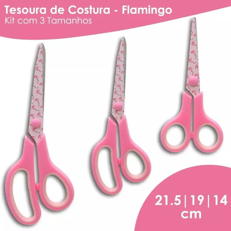 Kit C/ 3 Tesouras Decorado Para Costura e Artesanato - Flamingo