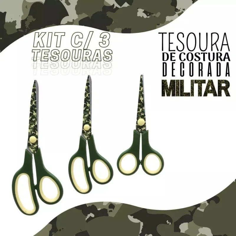 Kit C/ 3 Tesouras Decoradas Para Costura e Artesanato - Militar