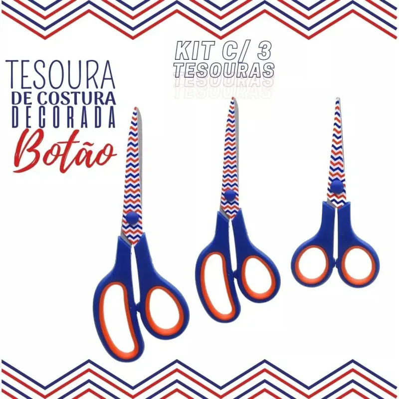 Kit C/ 3 Tesouras Decoradas Para Costura e Artesanato - Nautica