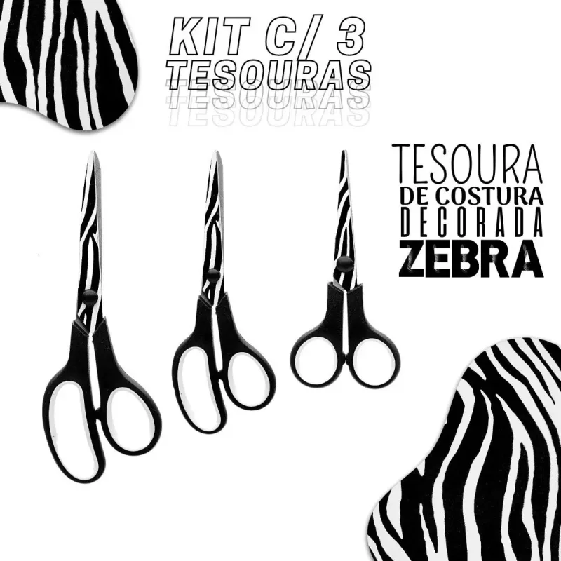 Kit C/ 3 Tesouras Decoradas Para Costura e Artesanato - Zebra