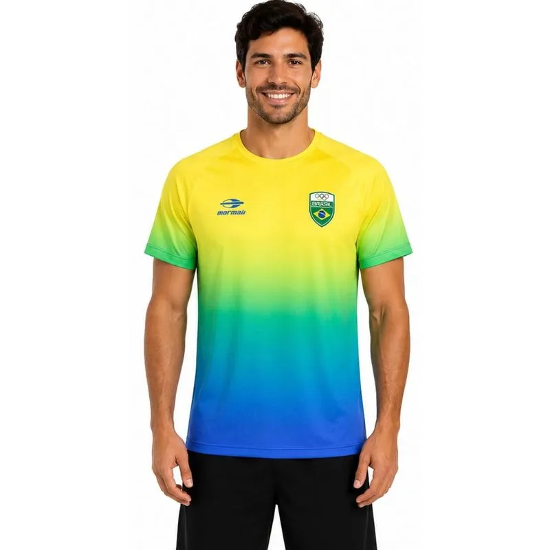 Camiseta Manga Curta Masculina Degradê Time Brasil Mormaii P / Amarelo