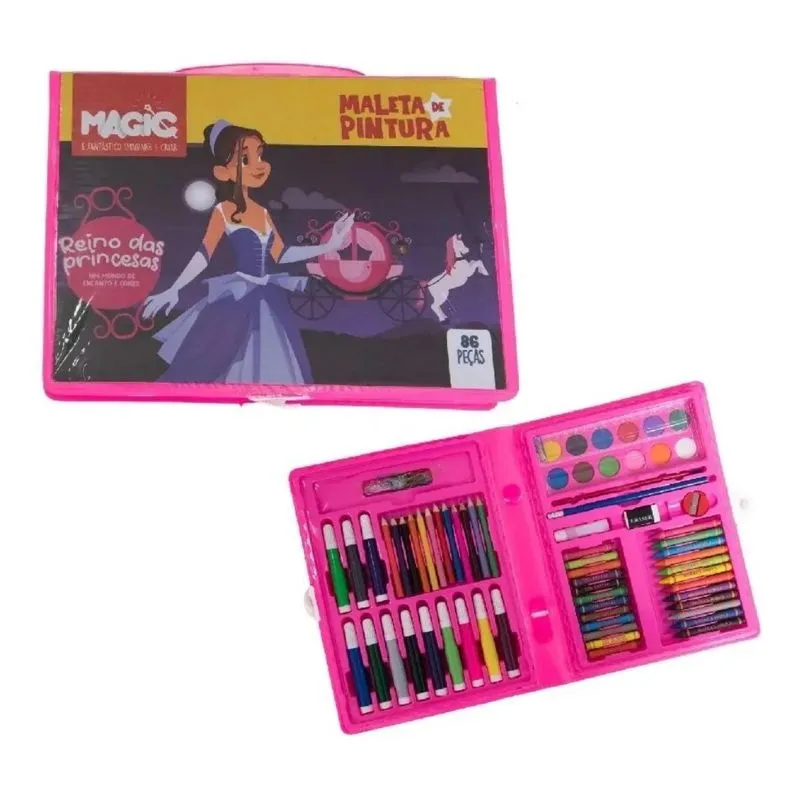 Kit Estojo Maleta De Pintura Reino Das Princesas 86 Peças