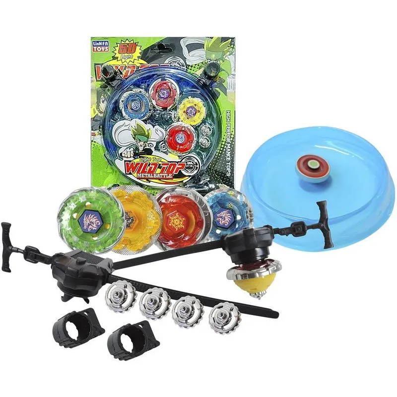 Kit Com 4 Beyblade Metal Led + 2 Lançador + 1 Arena