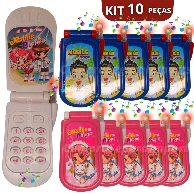 Kit 10 Celular De Brinquedo Com Som E Luz Telefone Infantil