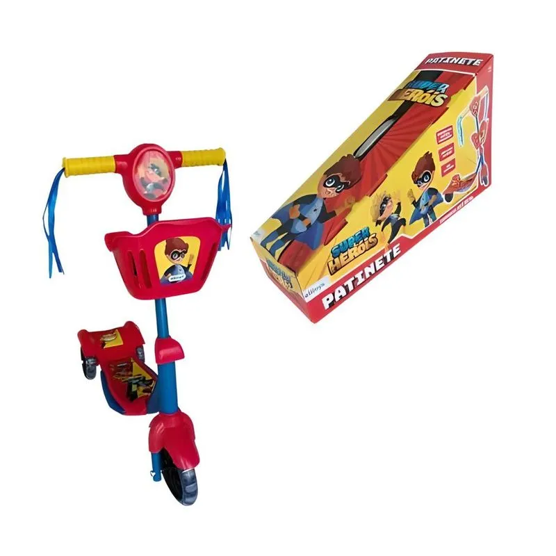 Patinete Infantil 3 Rodas Super Heróis Criança Suporta 35kg