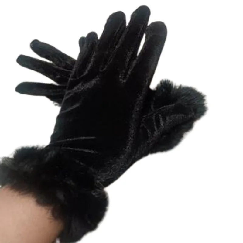 Luva Feminina Prodac de Veludo Punho de Pelúcia em Veludo Sintético Tamanho Único Preto Feminino
