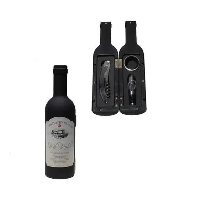 Kit Com 3 Acessórios Vinho Garrafa Saca-rolhas Abridor Anel