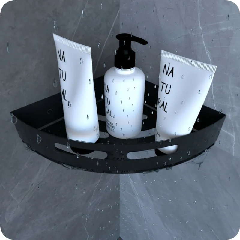 Suporte Porta Shampoo Para Banheiro De Canto Inox Preto