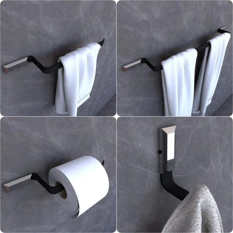 Kit Acessórios Para Banheiro Preto e Cromo Empire 4 peças