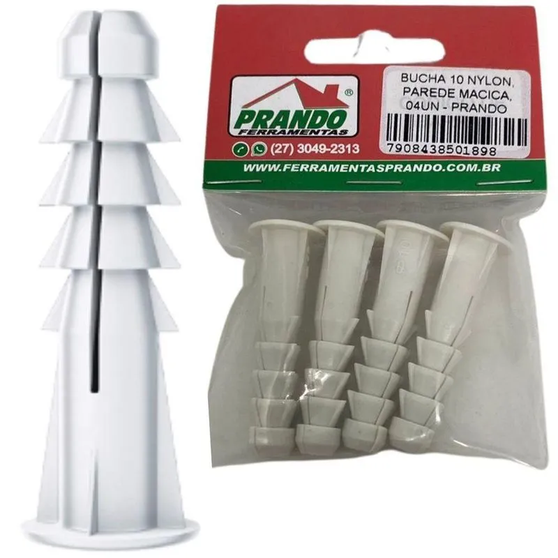 Bucha 10 Nylon Para Parede Maciça - 04 Peças