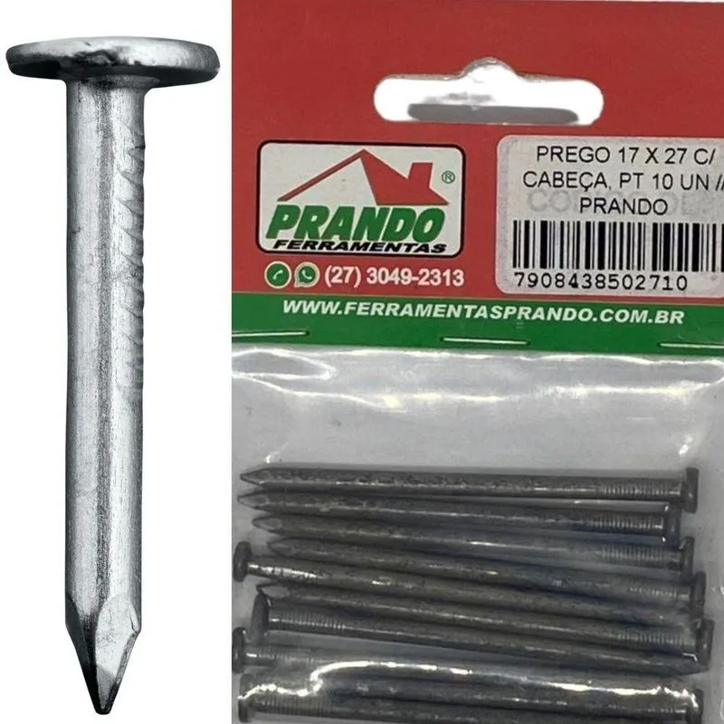 Prego 17 X 27 Com Cabeça Pacote - 10 Unidades