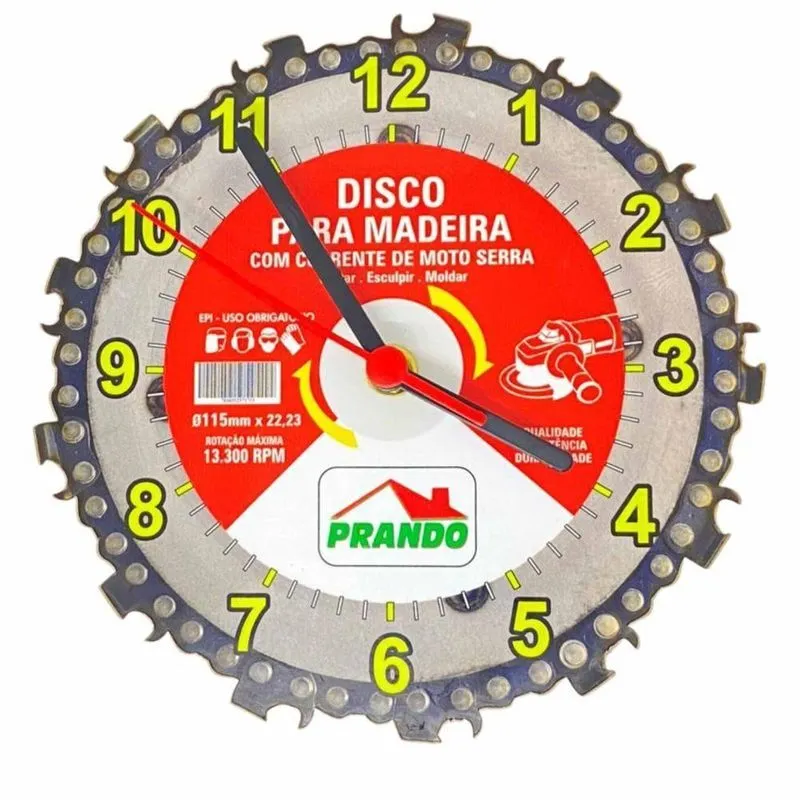 Relógio Prando Disco Madeira Corrente Motoserra Em Mdf