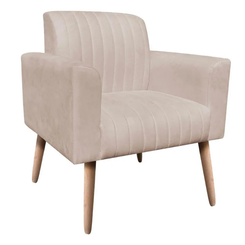 Poltrona Viena Gomada Suede Pés Palito Natural D'rossi Cor Bege