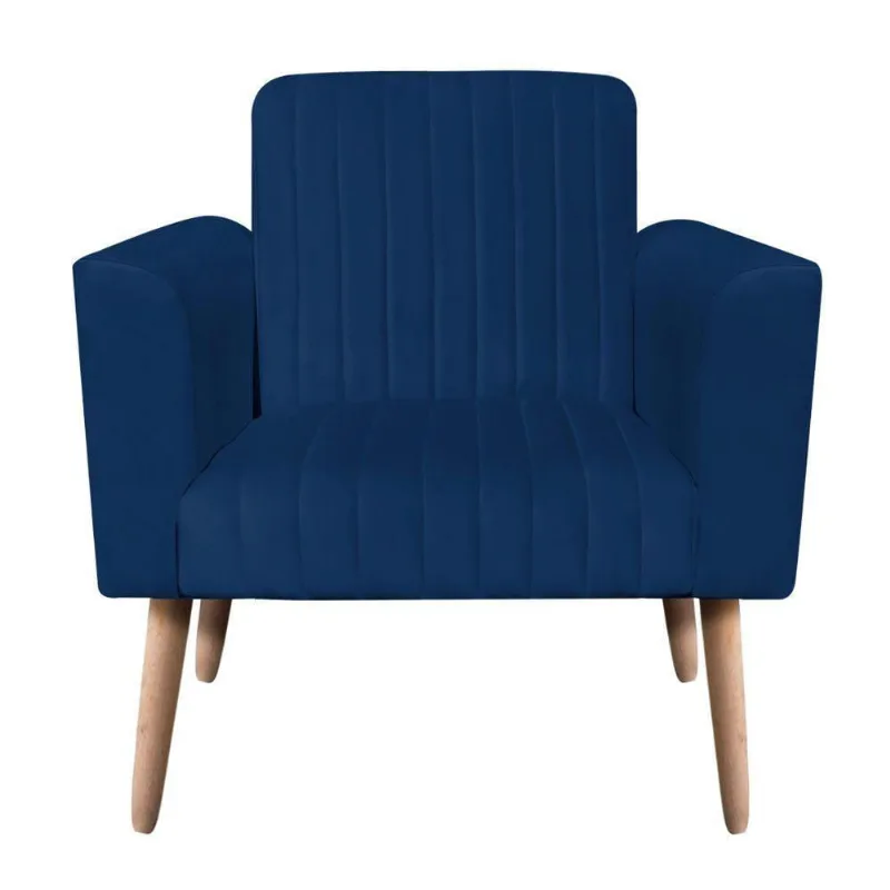 Poltrona Viena Gomada Suede Pés Palito Natural D'rossi Cor Azul Marinho