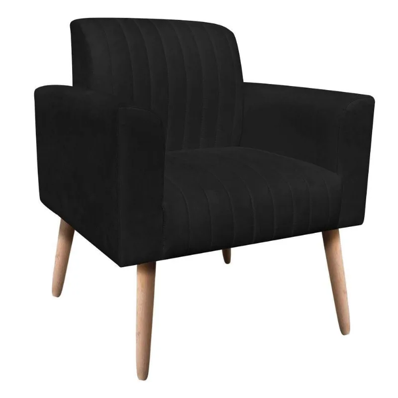 Poltrona Viena Gomada Suede Pés Palito Natural D'rossi Cor Preto