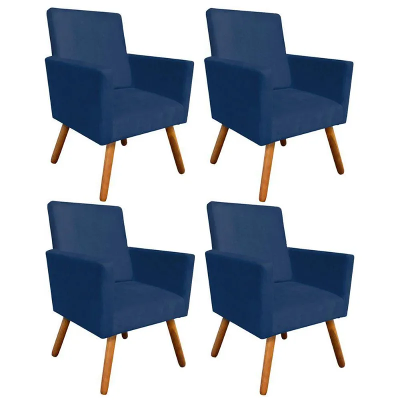 Kit 04 Poltronas Nina Azul Marinho Castanho
