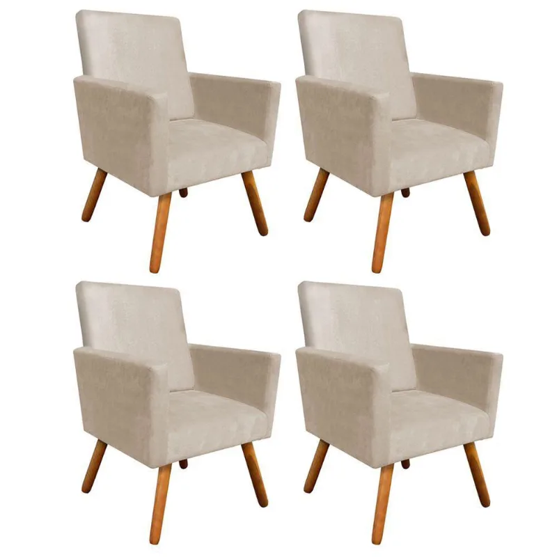 Kit 04 Poltronas Nina Bege Castanho
