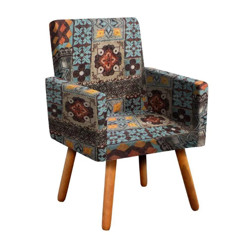 Poltrona Nina Azulejo D06 Pés Palito Castanho
