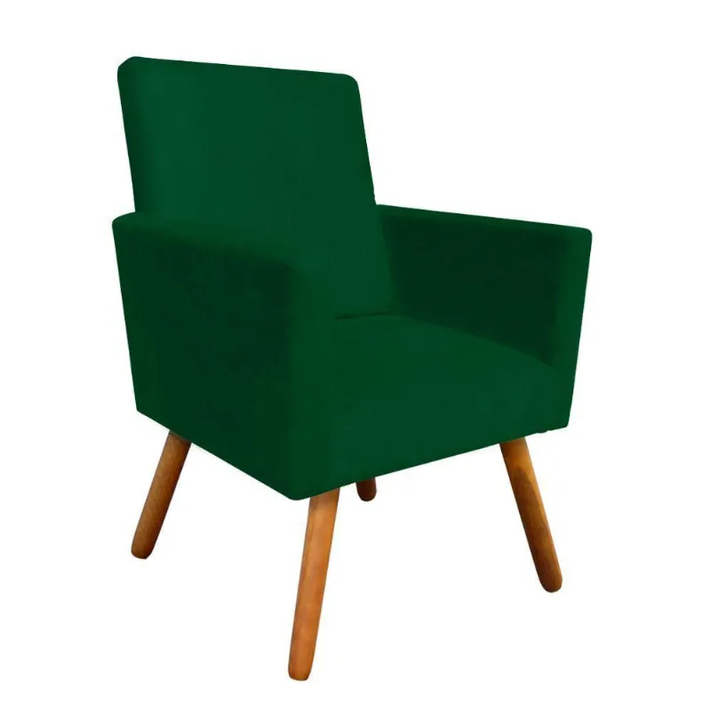Poltrona Nina Suede Verde Pés Palito Castanho