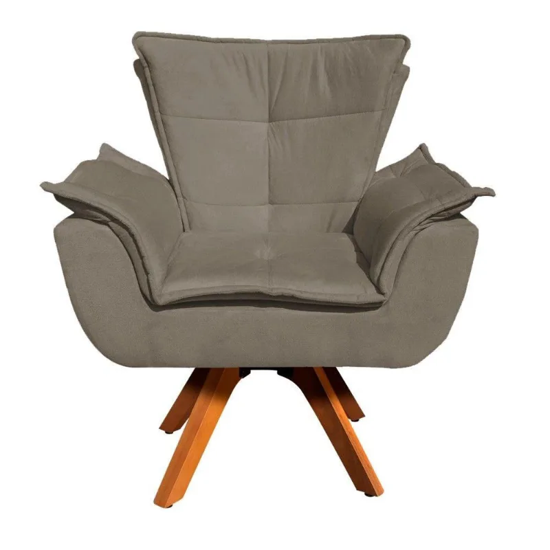 Poltrona Giratória Opala Suede Marrom Rato Base Madeira Mm30