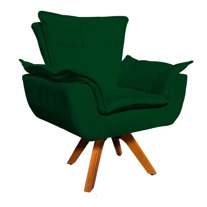 Poltrona Giratória Opala Suede Verde Base Madeira Mm30