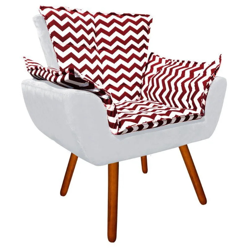 Poltrona Opala Suede Estampado Vermelho E Cinza