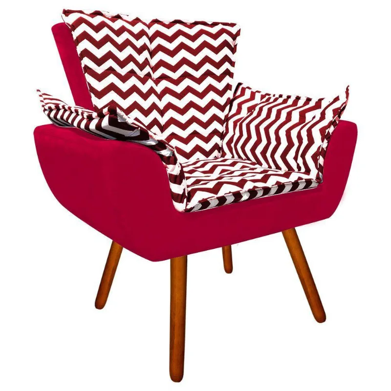 Poltrona Opala Suede Estampado Vermelho E Vermelho